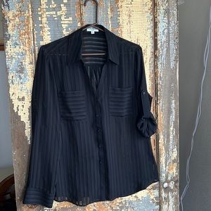 Express Portofino dress shirt, black and sheer stripes